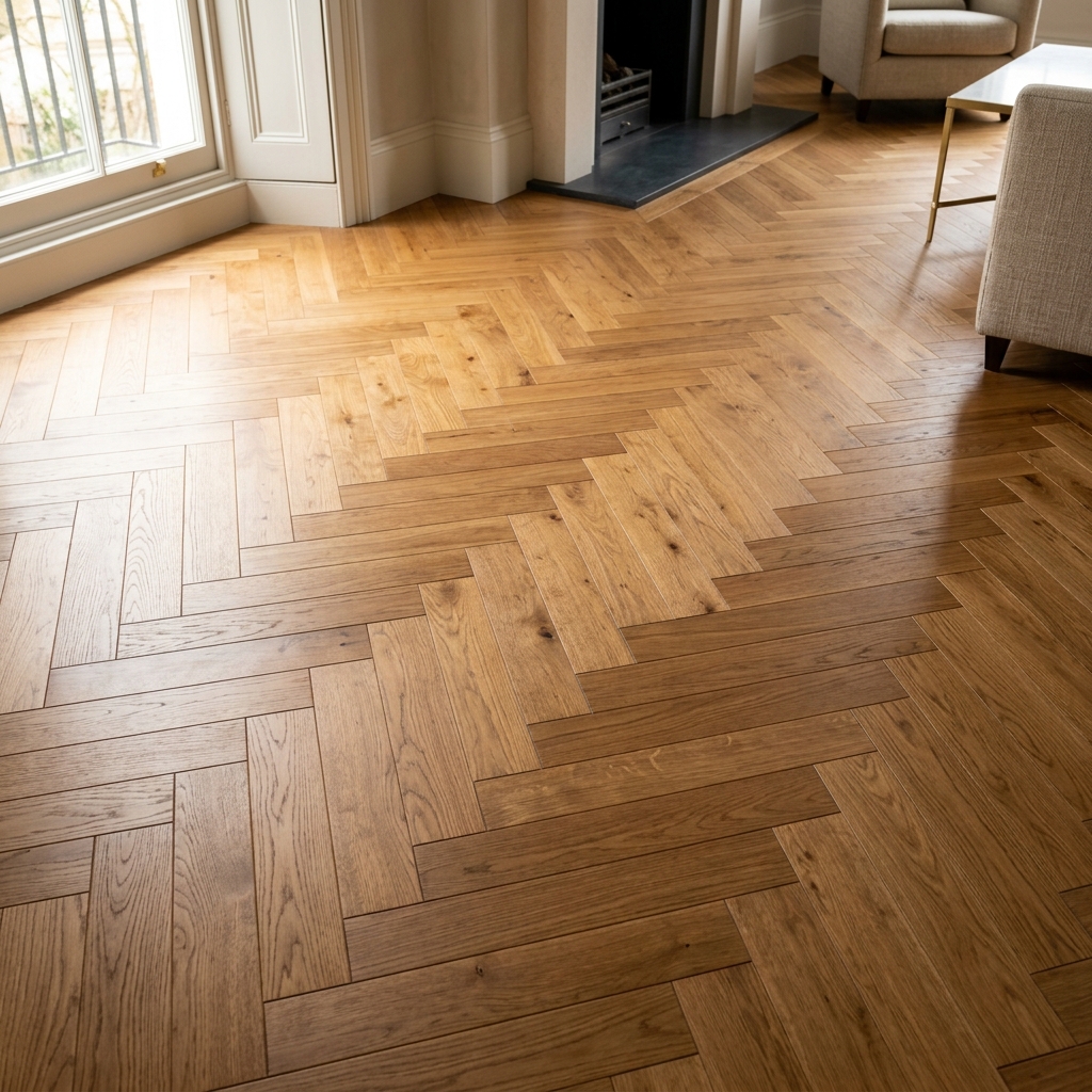 Newly installed specialty hardwood flooring